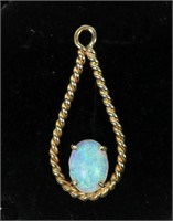 14K Yellow gold rope style oval cabochon opal