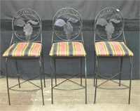 3pcs Wrought Iron Padded Bar Stools