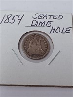 1854 Seated Dime-  Has Hole