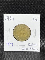 1939 BRITISH WEST AFRICA 1 SHILLING