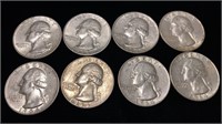 (8) 1964-D Washington Silver Quarter Coins