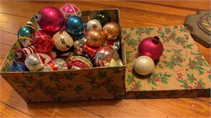 Box of mostly Antique glass Christmas tree,