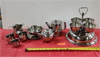 Stainless steel teapots, serving set & creamers