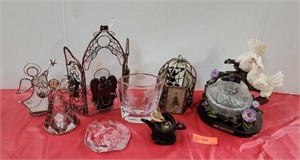 Angel candle holders, bird candy dish and more.