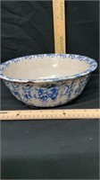 Blue Spongeware Bowl, chipped, some wear cracks