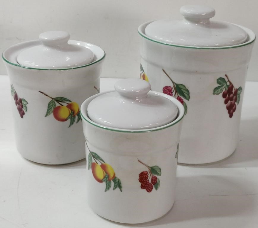 3 Stoneware Garden Trellis Canisters