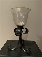 GLASS AND IRON CANDLE HOLDER