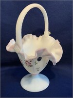 Fenton "Rose Garden" White Satin Art Glass Basket