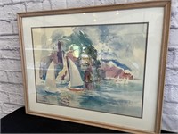Impressionist Print in Pastels- Seaside Village w/
