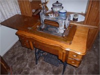 Antique New Home Treadle Sewing Machine & Cabinet