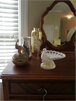 Peacock ceramic vase,gold washed vase & resin