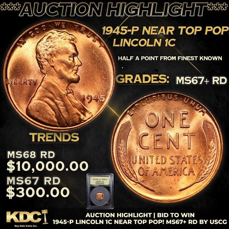 ***Auction Highlight*** 1945-p Lincoln Cent Near T