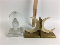 Chase crescent moon bookends, glass bird bookend