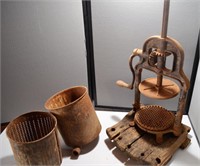 Antique Cast Iron Press w/ Strain Bucket