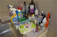 Box of Cleaning Supplies & Personal Items