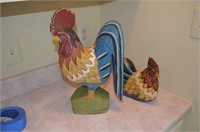 Lot of 2 Wood Carved Chickens