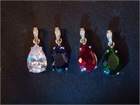 Set of 4 Pendants, CZ Set in Sterling Silver