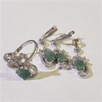 $660 Silver Rhodium Plated Emerald(6.4ct) Set