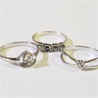 $140 Silver Lot Of 3 CZ Marcasite Ring