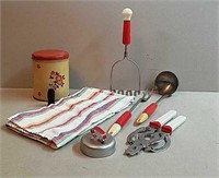 Vintage Kitchen Utensils and Tin.