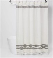 Striped Fringe Shower Curtain Off-White