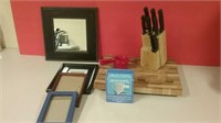 Various Items Cutting Board, Wall Mirror, Knife