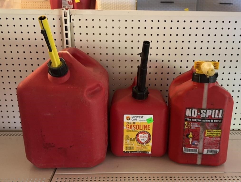 3) Gas Cannisters 5 Gallon, 2 1/2 Gallon & 2