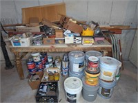HOMEMADE WORK BENCH WITH CONTENTS ON TOP