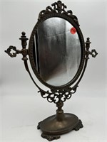 DECORATIVE METAL TURNING VANITY MIRROR ON STAND