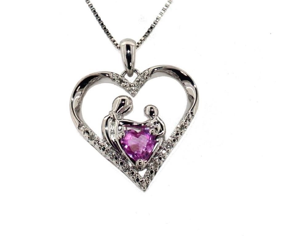 Beautiful Pink & White Sapphire Heart Necklace