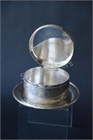 Silver Lidded Container with Tray & Markings