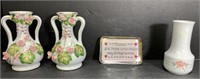 Small Vase & Paperweight Lot Roses