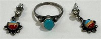 STERLING SILVER TURQUOISE PINKY RING & EARRINGS