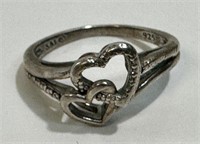 PRETTY STERLING SILVER DOUBLE HEART RING