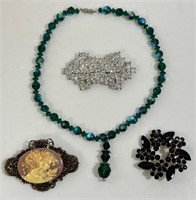 GREAT COSTUME JEWELRY BROOCHES & NECKLACE