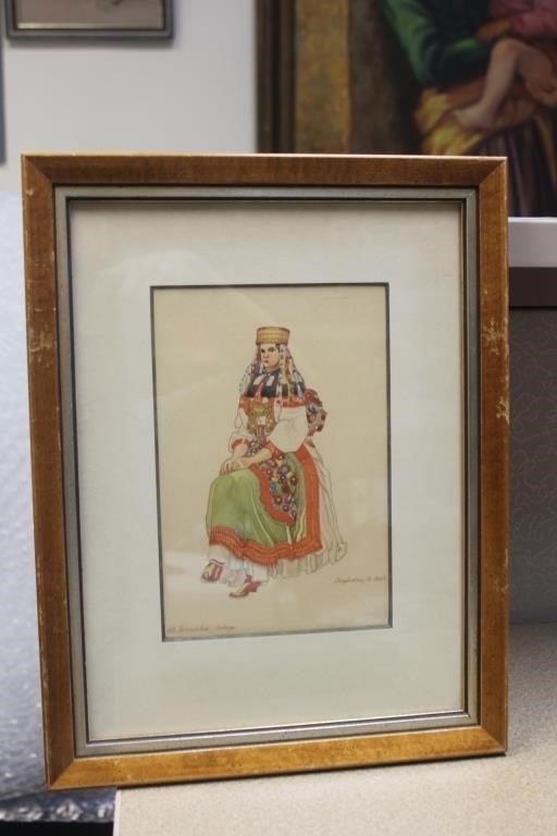 Artist signed framed watercolor Hungarian painting