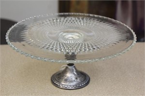 Sterling Foot and Press Glass Cake Plate