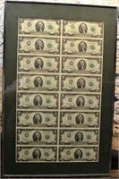 Uncut sheet of 1976 US Mint $2 Federal Reserve not