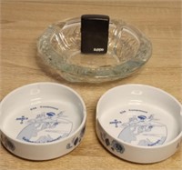 2 German Ashtrays, Crystal Ashtray, & Zippo