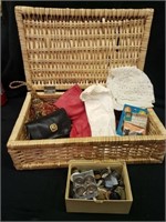 Basket w/ gloves, buttons and misc