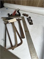 Wood working tools, 2) saws, hammer, hammerhead,