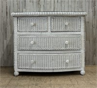 Vintage White Wicker Glass Top Four Drawer Dresser