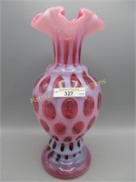 Fenton 11" cranberry opal COin Spot ruffled vase