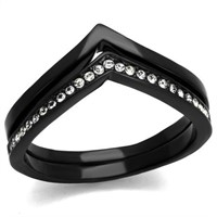 Black Ion Plated .07ct White Sapphire Chevron Ring