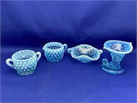 4 Piece Blue Hobnail Set