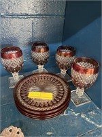 (5) westmoreland plates and (4) glasses