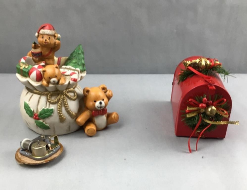 Mail box Christmas music box and teddy bear