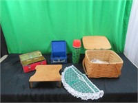 Vintage lunch boxes& picnic basket