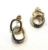 Sterling Silver Sapphire Hoop Dangle Earrings