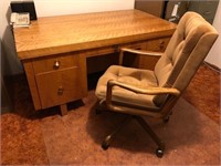 Wood Desk, Chair, Floor Mat